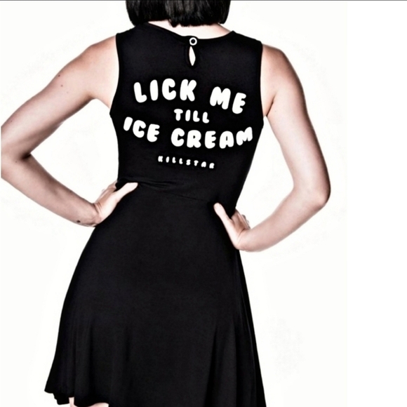 KILLSTAR ✦ “iScream” Skater Dress ✦ Gothic Black Flock Skull Graphic Soft Jersey - Picture 2 of 15